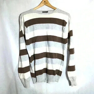 Cedarwood State Striped Sweater Brown/Gray/White sz M 100% cotton